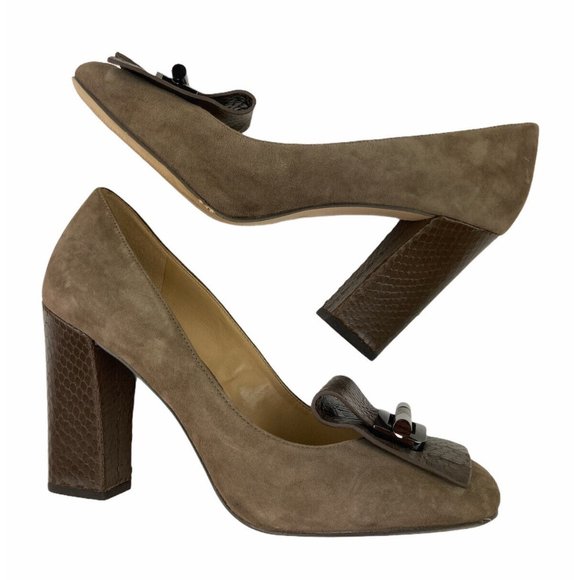 *MICHAEL Michael Kors Gloria Kiltie Suede Leather Pumps Womens 7M Brown Career - Picture 3 of 8